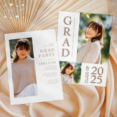 3 Foto Collage Wit & Beige Afstudeerfeest Kaart