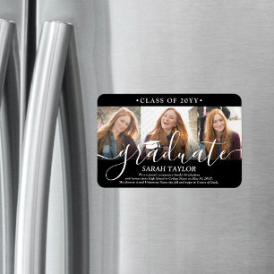 3 Foto Collage Zwart Afstudeer Uitnodiging Magneet