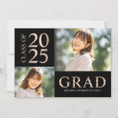 3 Foto Collage Zwart & Beige Afstudeerfeest Kaart (Voorkant)