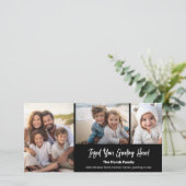 3 foto collage - Zwart-Wit Buffalo Plaid Feestdagenkaart (Staand voorkant)