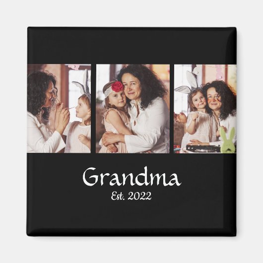 3 Foto Collage Zwart Wit Oma Opgericht Magneet (Voorkant)