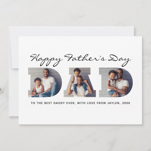 3-Foto "Dad" Cutout Personalized Vaderdag Feestdagenkaart (Voorkant)
