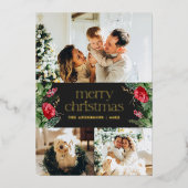 3 foto donkergrijs winter botanische vrolijke kers folie feestdagenkaart (Voorkant)