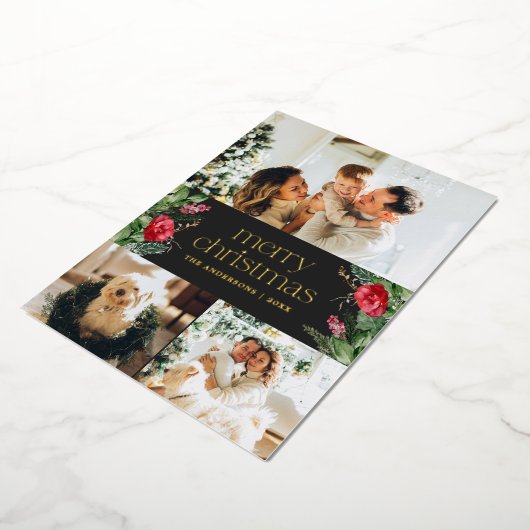 3 foto donkergrijs winter botanische vrolijke kers folie feestdagenkaart (Gedraaid)