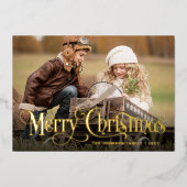 3 FOTO Eenvoudig Elegant Sparkle-kerstGold Folie Feestdagenkaart (Voorkant)