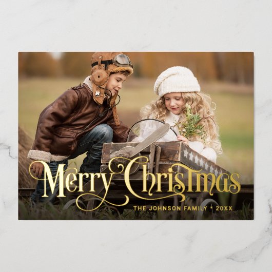 3 FOTO Eenvoudig Elegant Sparkle-kerstGold Folie Feestdagenkaart (Voorkant)