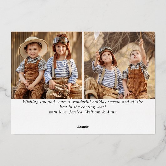 3 FOTO Eenvoudig Elegant Sparkle-kerstGold Folie Feestdagenkaart (Achterkant)