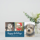 3 Foto - Eenvoudig Navy Blue Holly - Happy Feestdagenkaart (Staand voorkant)