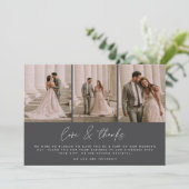 3 Foto Eenvoudig Script Wedding Dank u kaart (Staand voorkant)
