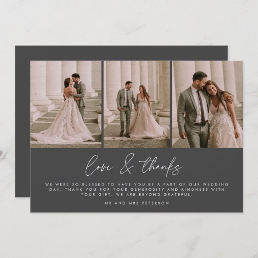 3 Foto Eenvoudig Script Wedding Dank u kaart (Voorkant / Achterkant)