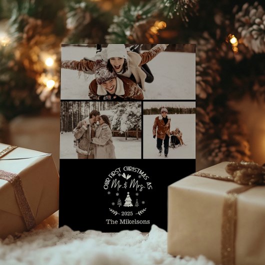 3 Foto Eerste kerst als Mr & Mrs. Feestdagenkaart