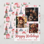 3 foto Eiffeltoren, Paris chique roze kerst Feestdagenkaart (Voorkant / Achterkant)