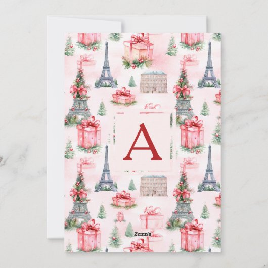3 foto Eiffeltoren, Paris chique roze kerst Feestdagenkaart (Achterkant)