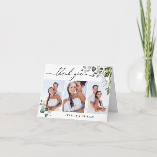 3 FOTO Elegant Eucalyptus Greenery Wedding Bedankkaart (Voorkant)