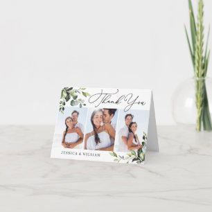 3 FOTO Elegant Eucalyptus Waterverf Floral QR Bedankkaart