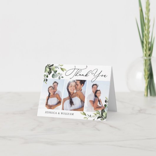 3 FOTO Elegant Eucalyptus Waterverf Floral QR Bedankkaart (Voorkant)