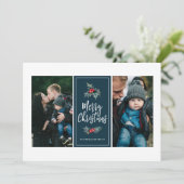 3 foto Elegant geschilderd Holly | Kerstblauw Feestdagenkaart (Staand voorkant)