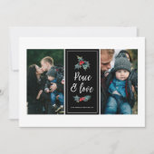 3 foto Elegant geschilderd Holly | Peace Love Zwar Feestdagenkaart (Voorkant)