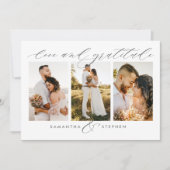 3-Foto Elegant Script Love and Gratitude Wedding Bedankkaart (Voorkant)