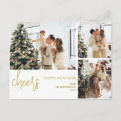3 Foto Elegant Script Modern Gelukkig Nieuwjaar Feestdagenkaart (Voorkant)