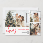 3 Foto Elegant Script Modern Gelukkig Nieuwjaar Feestdagenkaart (Voorkant)