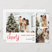 3 Foto Elegant Script Modern Gelukkig Nieuwjaar Feestdagenkaart (Voorkant / Achterkant)