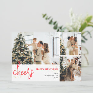 3 Foto Elegant Script Modern Gelukkig Nieuwjaar Feestdagenkaart
