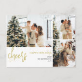 3 Foto Elegant Script Modern Gelukkig Nieuwjaar Feestdagenkaart (Voorkant)