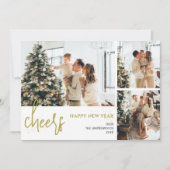 3 Foto Elegant Script Modern Gelukkig Nieuwjaar Feestdagenkaart (Voorkant)