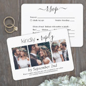 3 Foto Elegant Simple Script Kindly Reply Wedding RSVP Kaartje