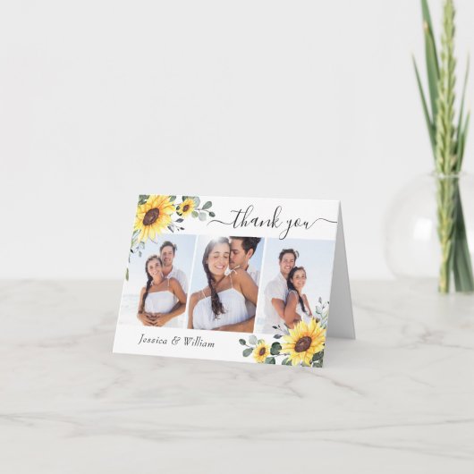 3 FOTO Elegant Sunflower Eucalyptus Waterverf Bedankkaart (Voorkant)