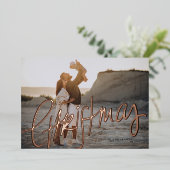 3 foto elegante script folie kerstkaart feestdagenkaart (Staand Voorkant)