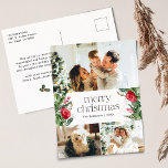 3 Foto Elegante Vrolijke Kerstmis Botanische Vakan Briefkaart<br><div class="desc">Dit collectie is voorzien van waterverf rode bloemen,  bessen & wintergroen met een moderne en elegante typografie,  met een winterbotanische patroonrug.</div>