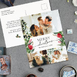 3 Foto Elegante Winter Botanische Vrolijke Kerstmi Briefkaart<br><div class="desc">Dit collectie is voorzien van waterverf rode bloemen,  bessen & wintergroen met een moderne en elegante typografie,  met een winterbotanische patroonrug.</div>