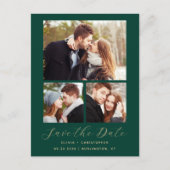 3-Foto Emerald Green Gold QR-code Bewaar de datum Briefkaart (Voorkant)