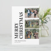 3 Foto Familie Vrolijk Kerstfeest Feestdagenkaart (Staand voorkant)