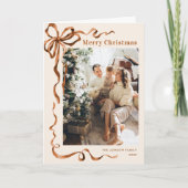 3 Foto Feestelijke Kerst Boho Beige Bow Ribbon Feestdagen Kaart (Voorkant)