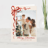 3 Foto Feestelijke Kerst Boho Red Bow Ribbon Feestdagen Kaart (Voorkant)