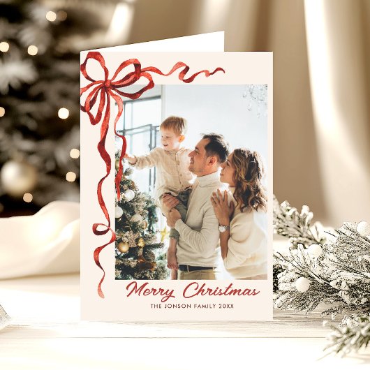 3 Foto Feestelijke Kerst Boho Red Bow Ribbon Feestdagen Kaart