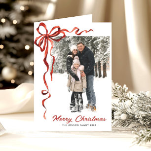 3 Foto Feestelijke Kerst Boho Red Bow Ribbon Feestdagen Kaart