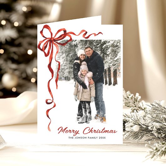 3 Foto Feestelijke Kerst Boho Red Bow Ribbon Feestdagen Kaart