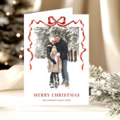 3 Foto Feestelijke Kerst Boho Red Bow Ribbon Feestdagen Kaart