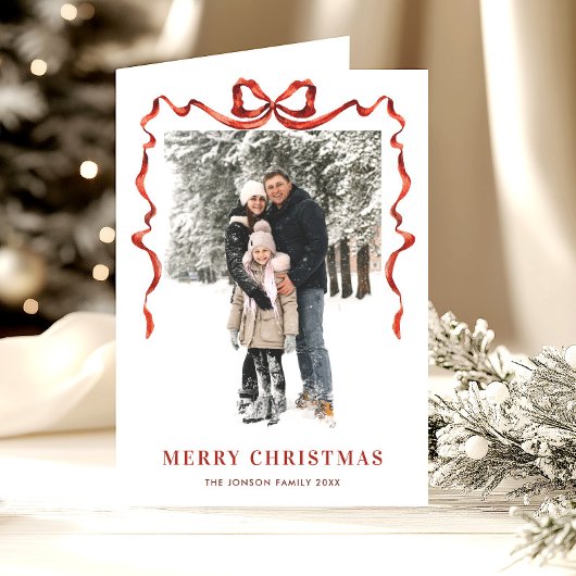 3 Foto Feestelijke Kerst Boho Red Bow Ribbon Feestdagen Kaart