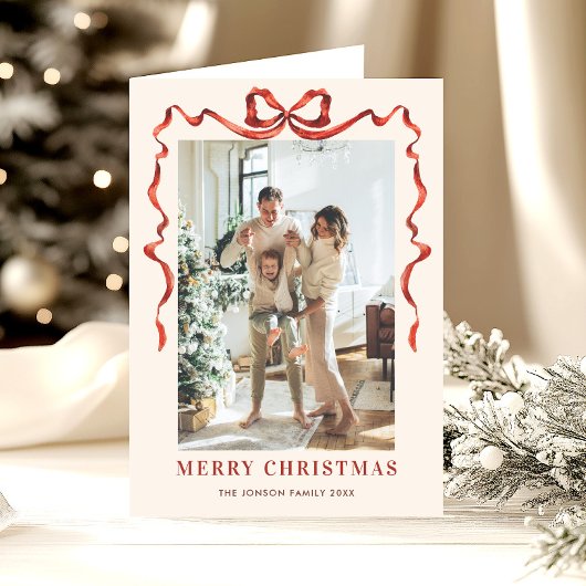 3 Foto Feestelijke Kerst Boho Red Bow Ribbon Feestdagen Kaart