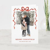 3 Foto Feestelijke Kerst Boho Red Bow Ribbon Feestdagen Kaart (Voorkant)