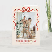 3 Foto Feestelijke Kerst Boho Red Bow Ribbon Feestdagen Kaart (Voorkant)