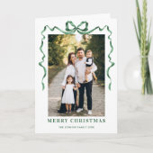 3 Foto Feestelijke Sage Green Christmas Bow Ribbon Feestdagen Kaart (Voorkant)