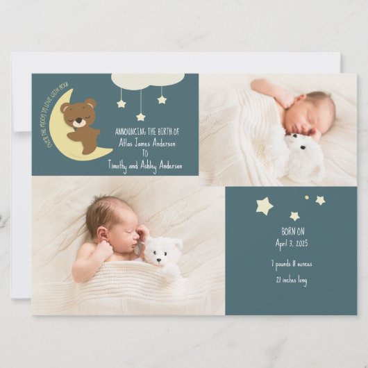 3 foto Geboorteaankondiging Over het Beer van de M Feestdagenkaart (Voorkant)