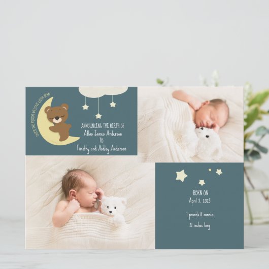 3 foto Geboorteaankondiging Over het Beer van de M Feestdagenkaart (Staand voorkant)