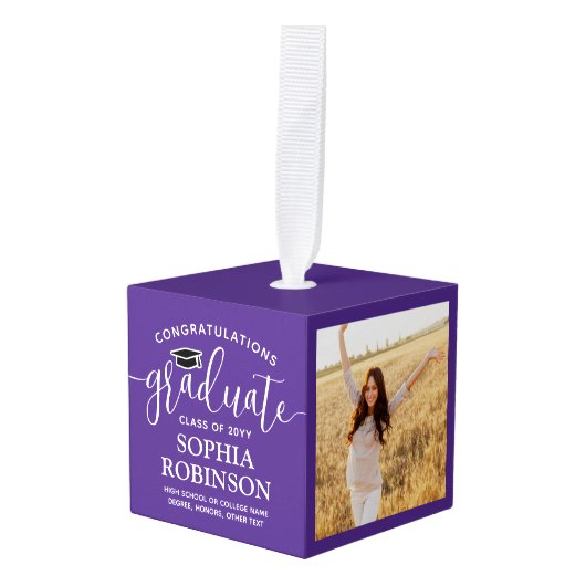 3 Foto Gefeliciteerd Elegant Afstuderen Paars Decoratie (Voorkant hoekig)